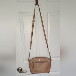 Anne Klein Sleek Tan Crossbody Bag with Chain Adjustable Strap